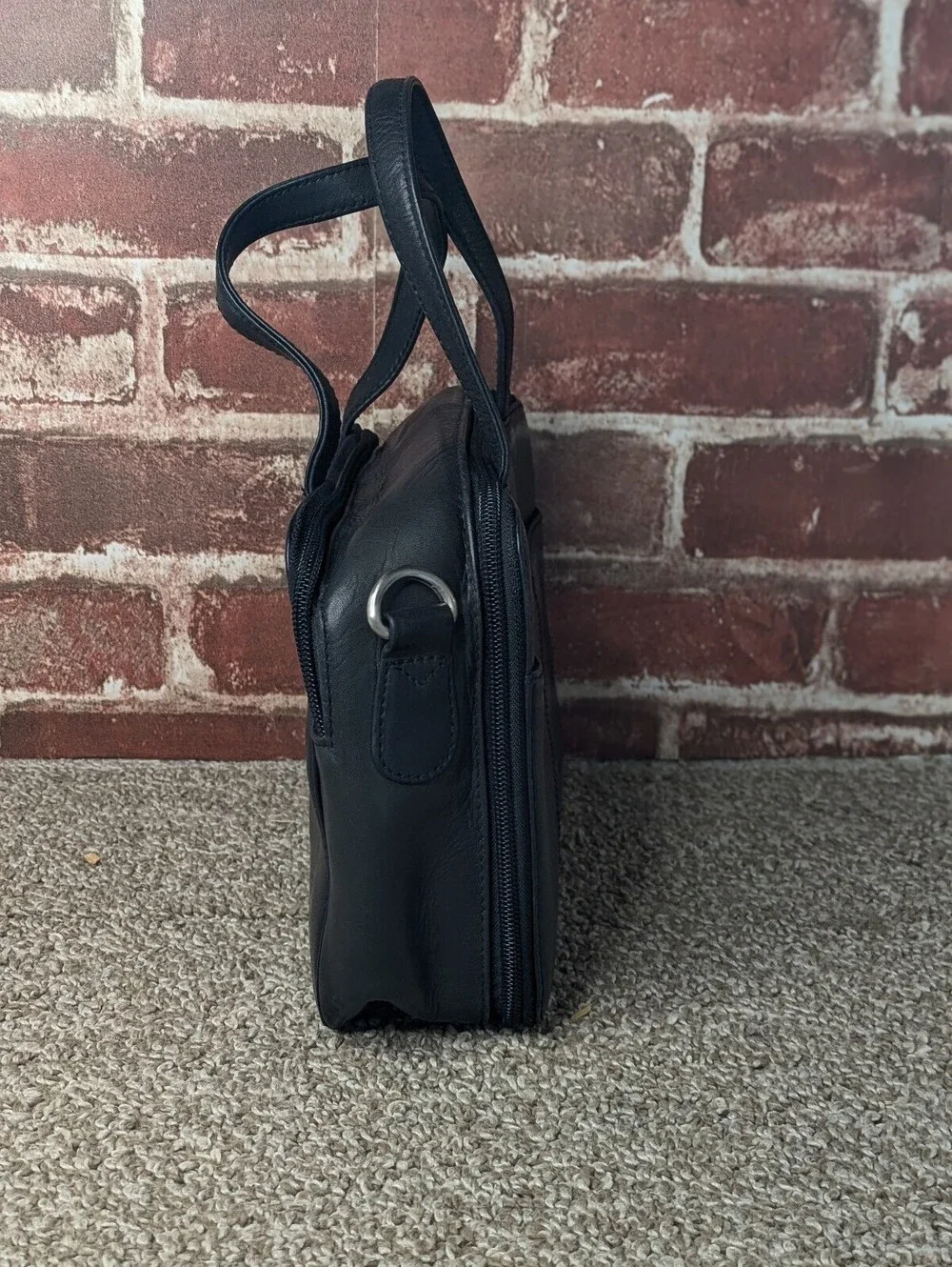 Hobo Vintage Black Leather Portfolio Satchel Crossbody Purse Bag